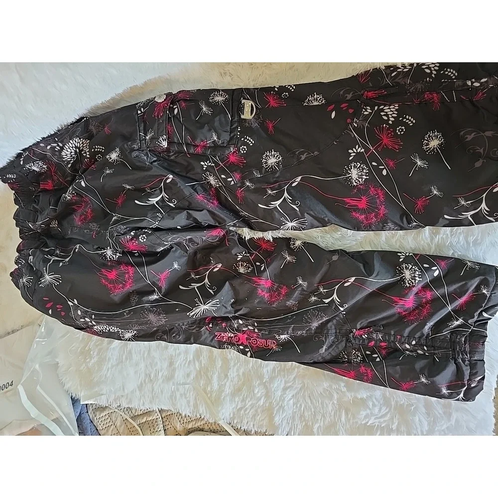Zero Xposur‎ Girls Black Pink & White Dandelion Snow Bibs Ski Pants S 7/8
